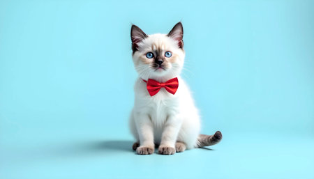 Blue Eyed Kitten Wearing Red Bow Tieの素材