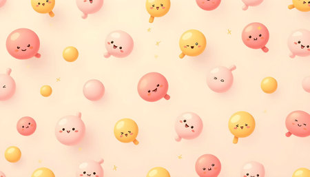 Smiling Kawaii Bubbles Pattern Pink Yellow Goldの素材