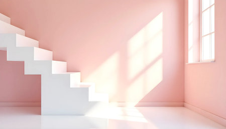 Soft Pink Room with White Modern Stairsの素材