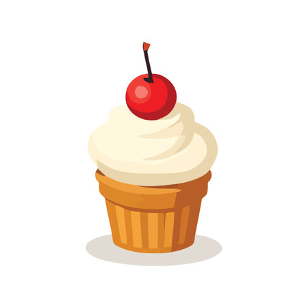 Cupcake with white cream frosting and cherryのイラスト素材