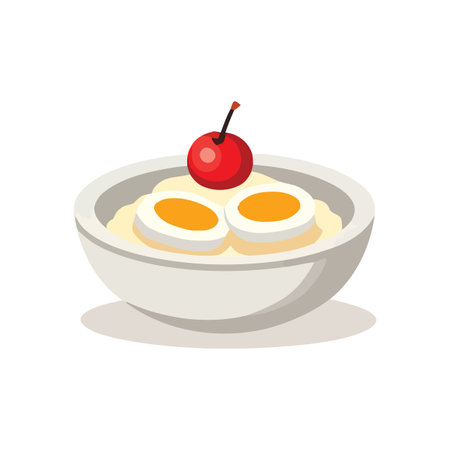 Boiled eggs in bowl with red cherryのイラスト素材