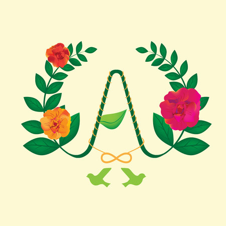 Floral A letter with flowers and leaves.のイラスト素材