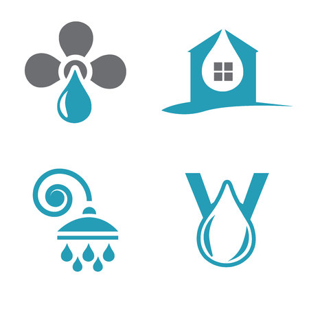Water icon with drops. Valve icon. Plumbing signs.のイラスト素材
