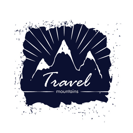Mountains travel simple vintage illustration. Grungy quote poster. Inspiration illustration for poster print. mountains emblem. Outdoor activity.のイラスト素材