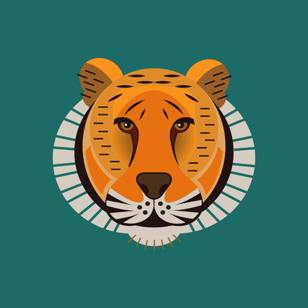 tiger portrait. Illustration of tiger face in flat geometrical style. Cute unique tiger's head for poster or T-shirt.のイラスト素材