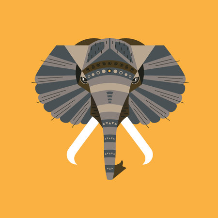 Vector illustration of an elephant. Animal flat illustration. Geometric animal. Simple and cute elephant. Animal portrait made in unique geometrical flat style. Isolated icon designのイラスト素材