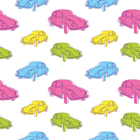 Seamless pattern of retro bug cars.のイラスト素材