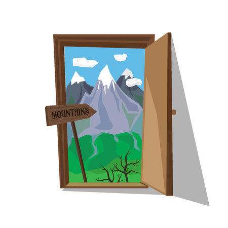 Vector illustration of mountains inside door.のイラスト素材