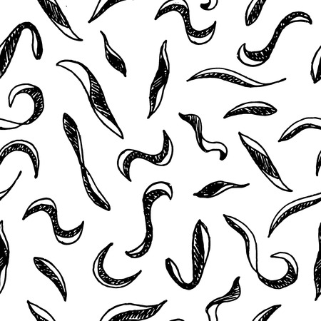 Hand drawn seamless background with black ribbons drawing in different forms. Unusual pattern design.のイラスト素材