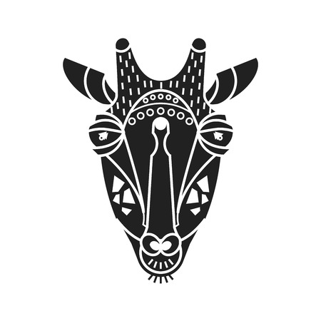 Vector flat illustration of giraffe head. Face portrait of giraffe animal. Isolated print character.のイラスト素材