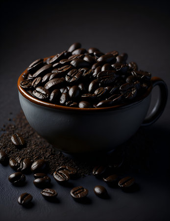Coffee beans in a coffee cup. AI Generated.の素材