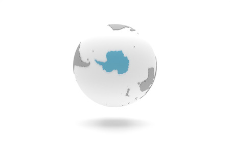 Highly detailed 3D planet Earth globe with grey continents in relief and white oceans, centered in blue Antarcticaの写真素材