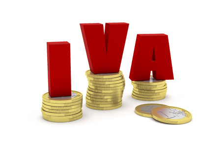 Highly detailed 3D render illustration of three one euro coin stacks with the word IVA (VAT) in Spanish on themの写真素材