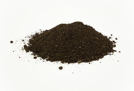 Close Up Detail of a Pile of Worm Humus Soil Isolated on White Backgroundの写真素材