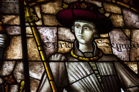 SEGOVIA, SPAIN - JUNE 27, 2015: Detail of stained glass window in Alcazar of Segoviaのeditorial素材