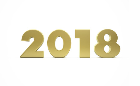 2018 New Year's Golden Figures - 3D Render Illustration Isolated on White Backgroundの写真素材
