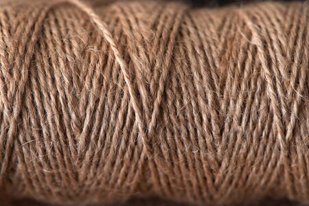 Macrostructure Natural jute roll. Hobbies for leisure handmade.