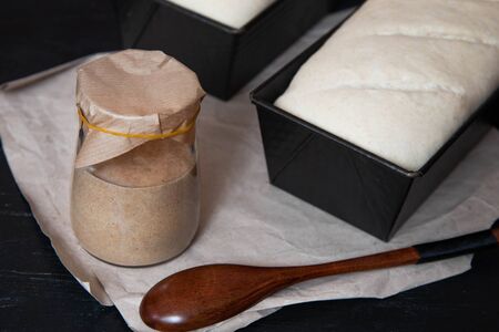 Rye leaven for bread is active. Starter sourdough. The concept of a healthy diet.