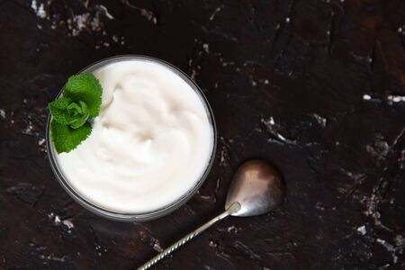 Homemade yogurt or sour cream in a bowl.の写真素材