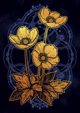 Beautiful flowers. Isolated vintage style vector illustration.のイラスト素材