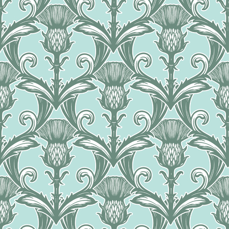 Beautiful bohemian damask seamless ornament with thistle flower.のイラスト素材