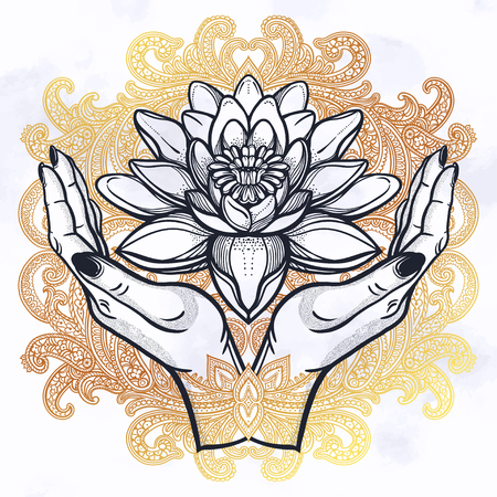 Lotus in hands .のイラスト素材