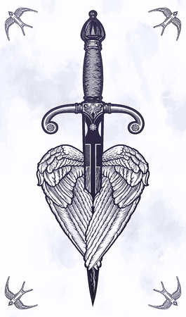 Traditional tattoo wings with knife.のイラスト素材