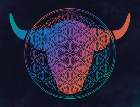 Ornamental Taurus Zodiac Star Sign.Symbol of harmony, luck in new year. Vector illustration...
