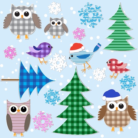 Winter textile stickers. Vector set.のイラスト素材