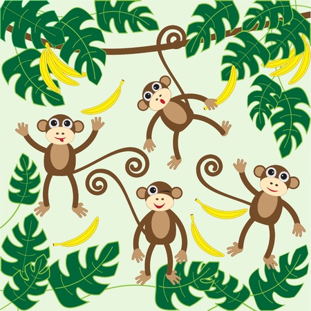 Four cute cartoon monkeys.vector illustrationのイラスト素材
