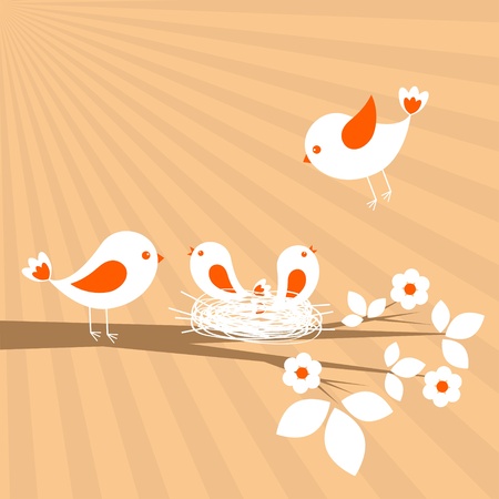 Birds family. Spring cardのイラスト素材