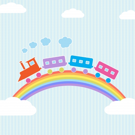  Colorful train on rainbow illustrationのイラスト素材