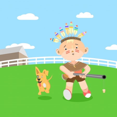 Boy playing in huntingのイラスト素材
