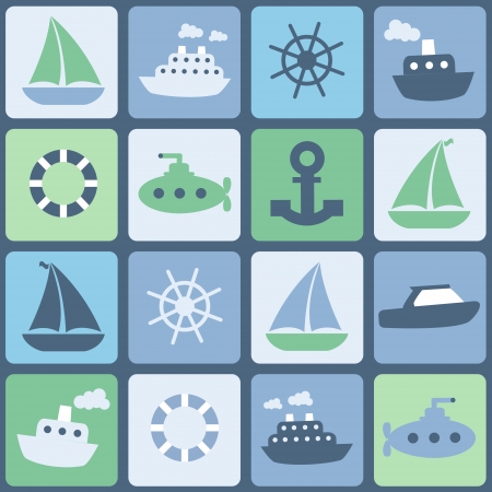 Sea transport. Seamless  in retro colorsのイラスト素材