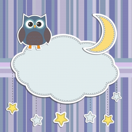 Frame with owl,moon and starsのイラスト素材