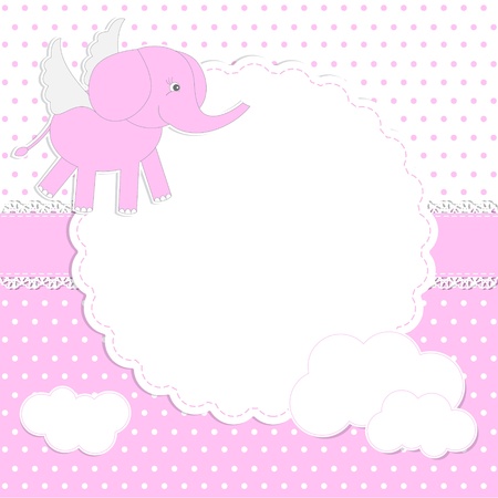Cute baby girl card with elephant-angelのイラスト素材