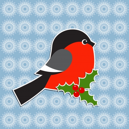 Bullfinch and Holly berry. Vector Christmas cardのイラスト素材