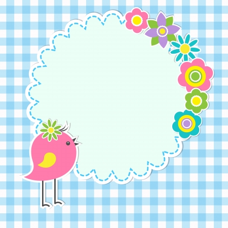 Round frame with cute bird and flowersのイラスト素材