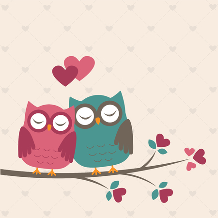Cute owls in Love. Romantic vector cardのイラスト素材