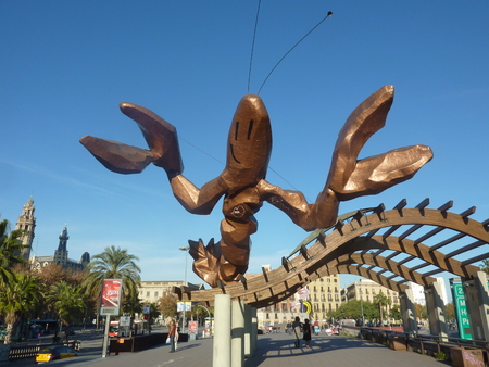 Barcelona, ??September 2015: huge schrimp on the seafrontのeditorial素材