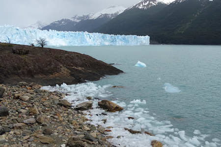 Perito Moreno glacier landscape, beautiful blue ice wall from Calafate, Patagonia, Argentinaの写真素材