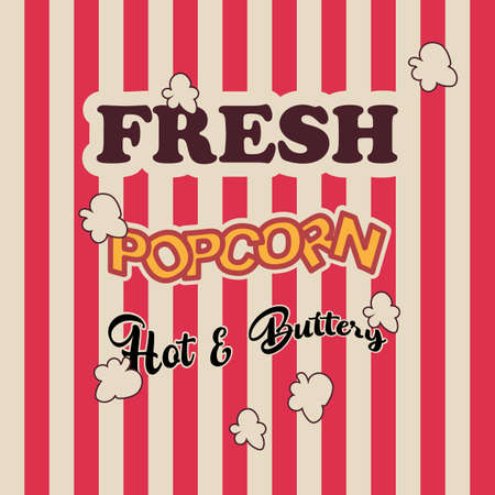 Fresh popcorn hot & buttery letters on the banner for vendor's cart and other thingsのイラスト素材