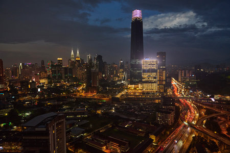 Kuala Lumpur city skyline at nightの写真素材