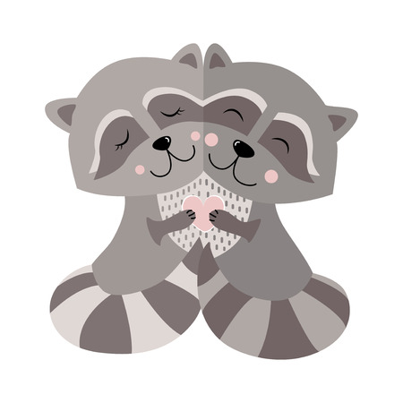 Hugging Raccoon Postcard Vector illustrationのイラスト素材