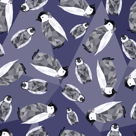 Penguin low poly seamless patternのイラスト素材