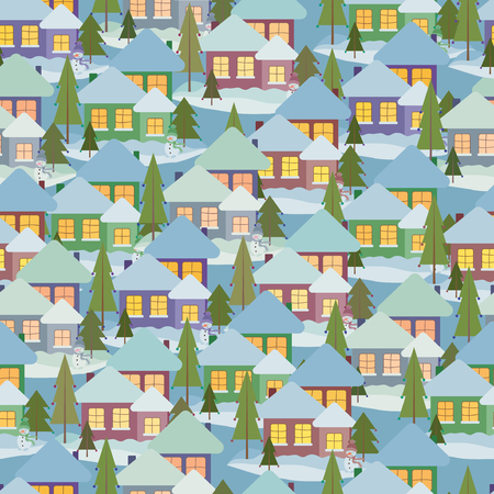 Snowy houses Seamless patternのイラスト素材