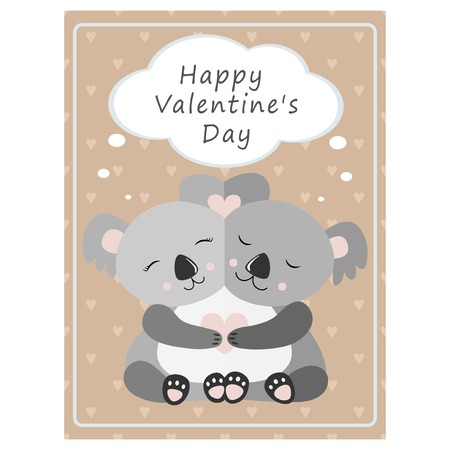 Valentine's day greeting vintage card.Hugging Koala Vector illustrationのイラスト素材