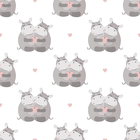 Hippo Seamless Pattern.のイラスト素材