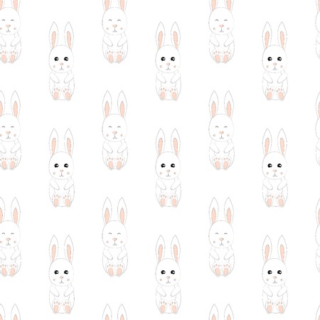 White Bunny Seamless Vector Pattern.Vector backgroundのイラスト素材
