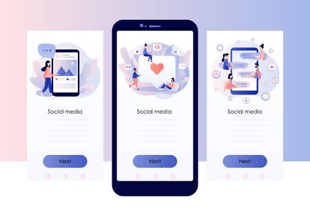 Social media concept. Screen template for mobile smart phone. Flat style. Vector illustrationのイラスト素材